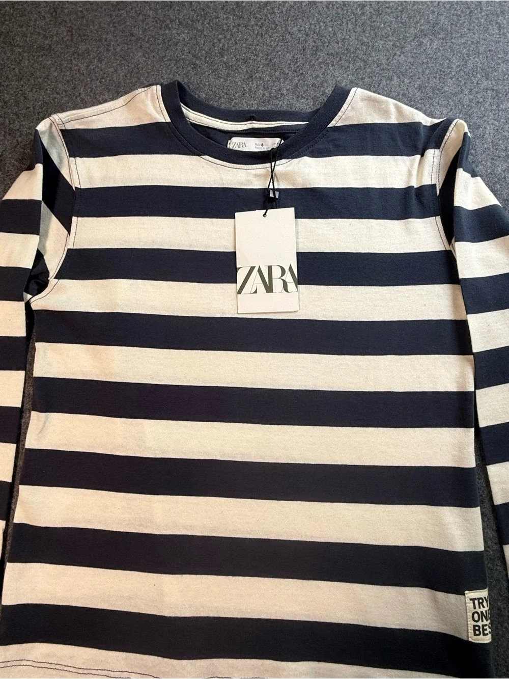 Zara Kids Navy &‎ Cream Striped Long Sleeve Tee Size 8 NWT Coastal Classic